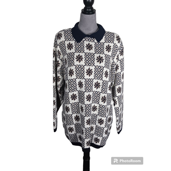 Alfred Dunner Collared Snowflake Retro Made in USA Sweater Women's Plus Size 2X - Picture 2 of 5